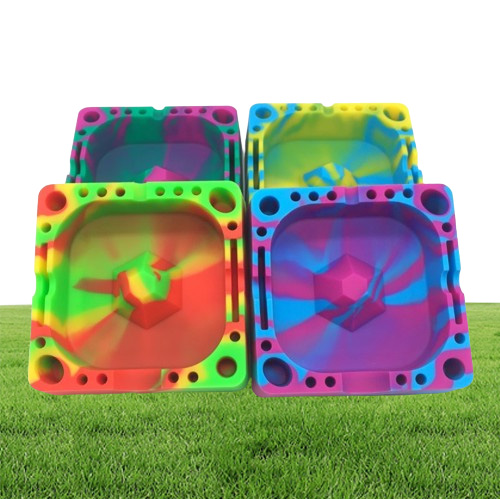 Square Silicone Ashtray Unbreakable Cigarette Tray Dab Station Heat Resistant Smokeless Ashtray For Cigar Holder