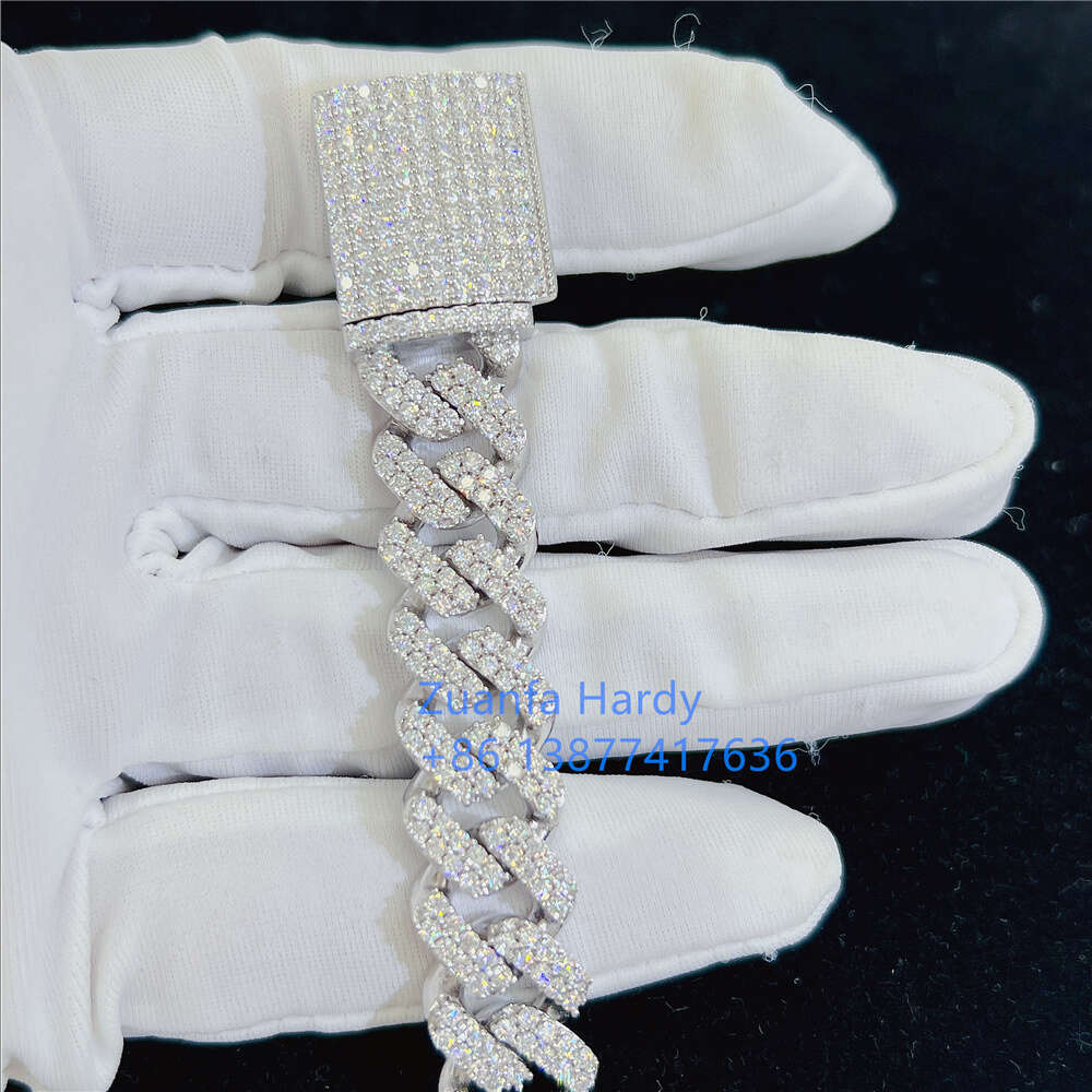 Pass Diamond Tester Hip Hop Jewelry Men Moissnaite Diamond Iced 925 Gold Plated Bangle Cuban Link Chain Bracelet