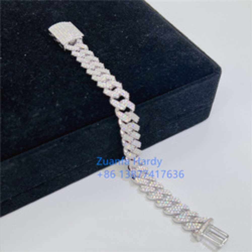 Pass Diamond Tester Hip Hop Jewelry Men Moissnaite Diamond Iced 925 Gold Plated Bangle Cuban Link Chain Bracelet