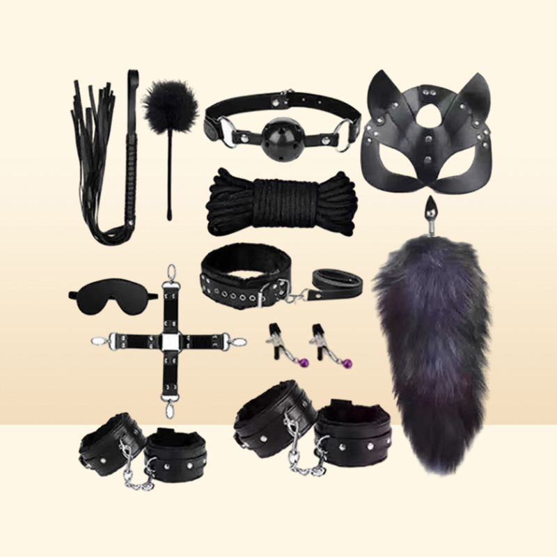 Plush Fun Sm Binding Leather Ten Piece Set 1 of Adult Alter Training Supplies Handcuffs and Foot Cuffs JIG67692888