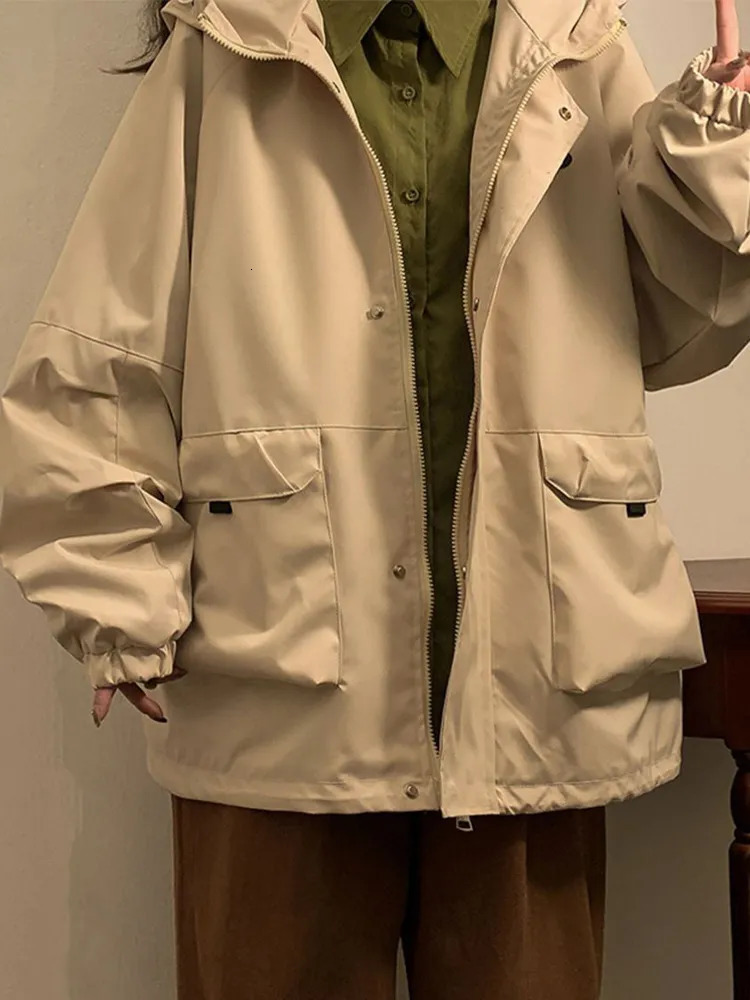 Oversized Hooded Jacket Women Vintage Loose Windbreaker Jackets Female Korean Stylish Harajuku Casual Zipper Coat Lady Jaqueta 231222