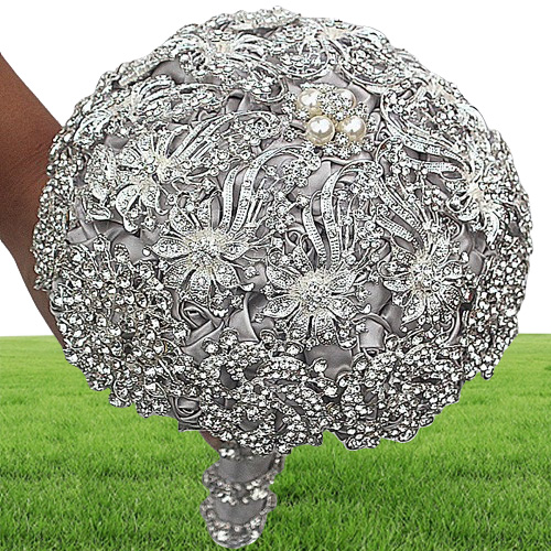 Luxurious Crystal Brooch Bouquet Ivory Gray Crystal Beading Bouquet Satin Wedding Flowers Bridal Bouquets Wedding Accessories