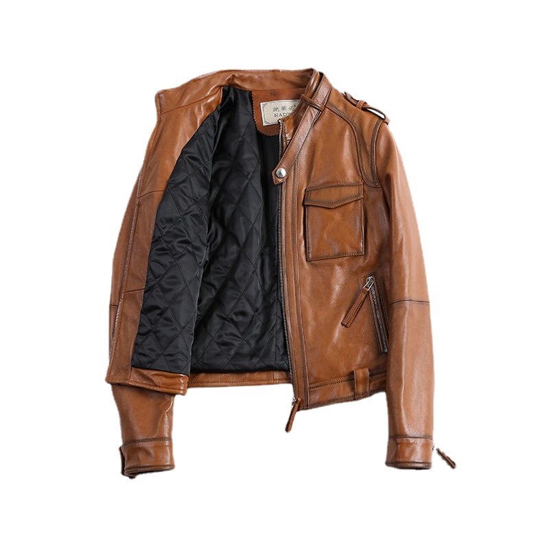 0C453M52 Women's Leather Coats Spring and Autumn Short Style Motorcycle Jacket Retro Style New Odeon Sheepskin Customized