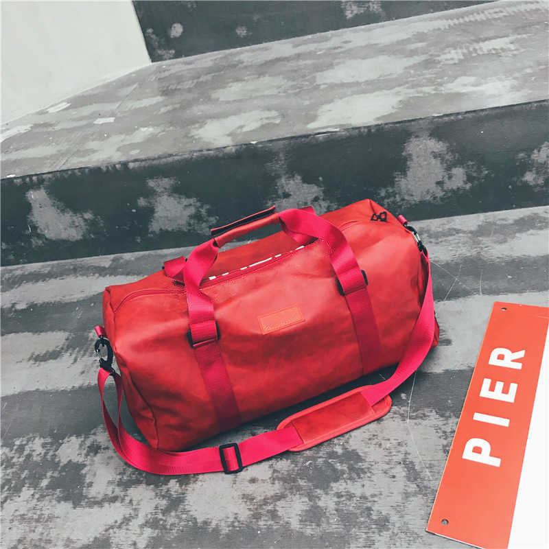 Duffle Bags New Portable Letter Business Travel Bag Pu Men s and Women s Sports Fitness Short Distance Light Storage Luggage 230406