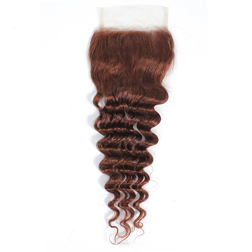 4X4 Lace Closure Free Part Peruvian 100% Human Hair Natural Color Deep Wave 1B/30 27# 99J 10-24inch