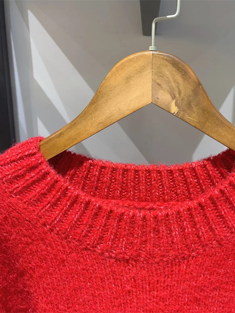 Women Back Letter Print Solid Color Knit Pullover Tops Spring 2024 Long Sleeve O Neck Two Ways Wear Loose Sweater for Lady 231225