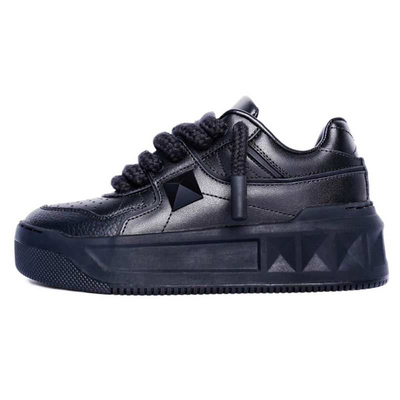 Leather riveted shoes platform booster shoes Women rose red platform shoes casual shoes Fashion sneakers cookie small white shoes