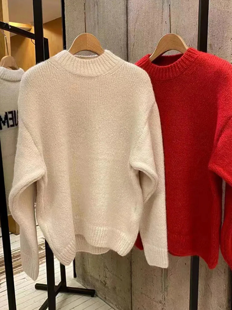 Women Back Letter Print Solid Color Knit Pullover Tops Spring 2024 Long Sleeve O Neck Two Ways Wear Loose Sweater for Lady 231225