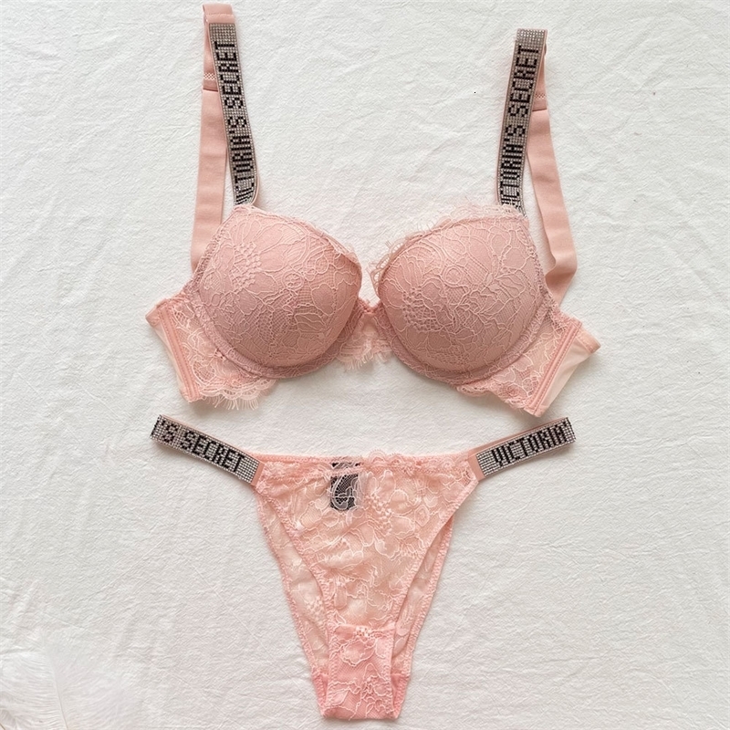 Fashion Women Plus Size Bra Panty 2 Piece Push Up Sexy Underwear Briefs Set Letter Lingerie y231222