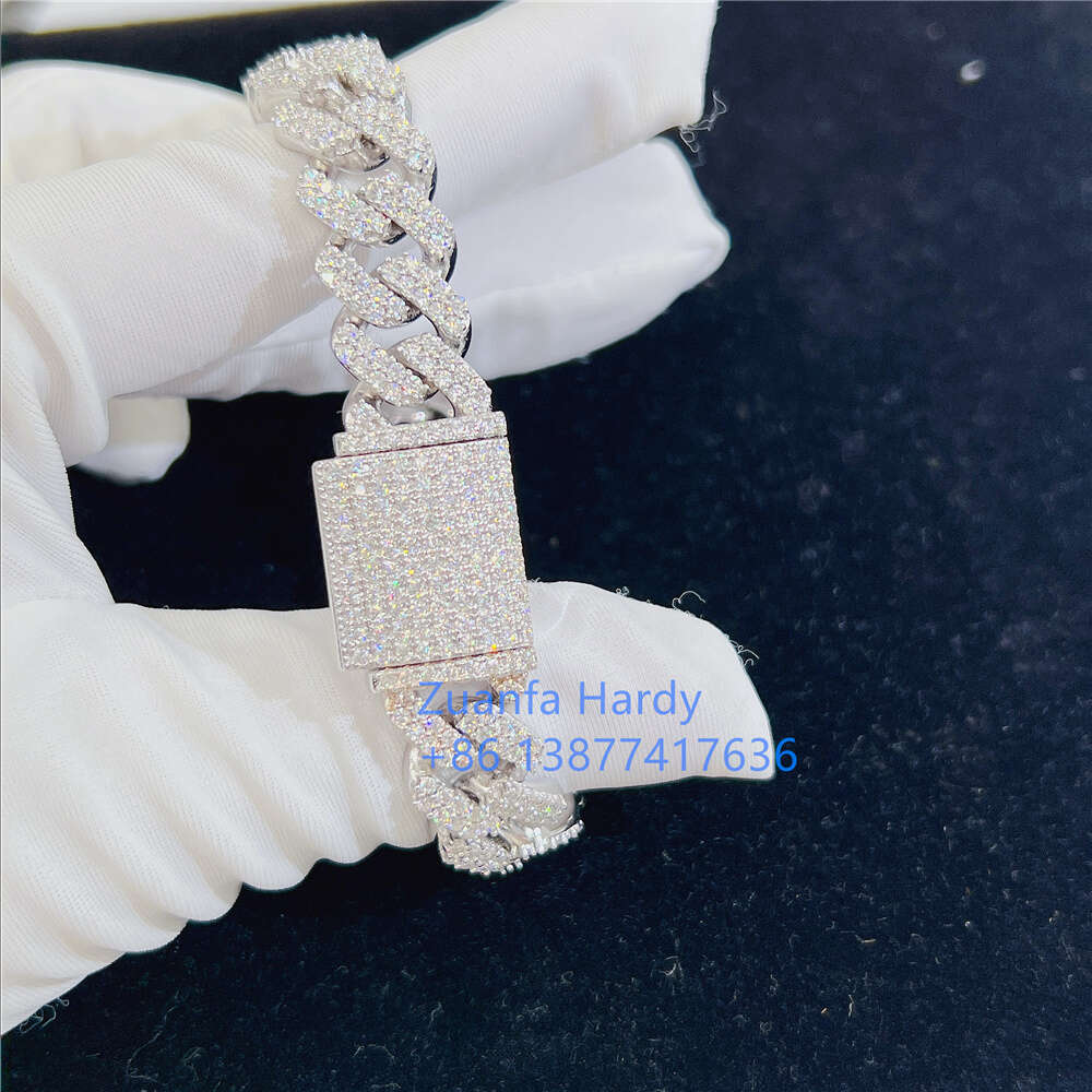 Pass Diamond Tester Hip Hop Jewelry Men Moissnaite Diamond Iced 925 Gold Plated Bangle Cuban Link Chain Bracelet
