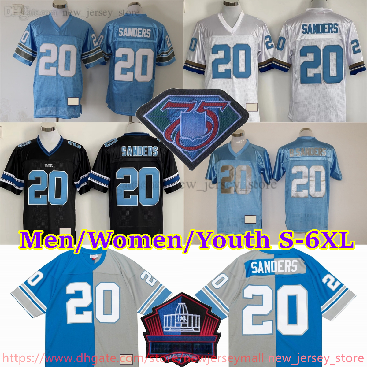 Custom S-6XL Throwback 1960-1999 Football 20 Barry Sanders Jersey Stitch 71 Alex Karras 84 Herman Moore 88 Charlie Sanders 81 Richard Lane 56 Joe Schmidt Chris Spielman