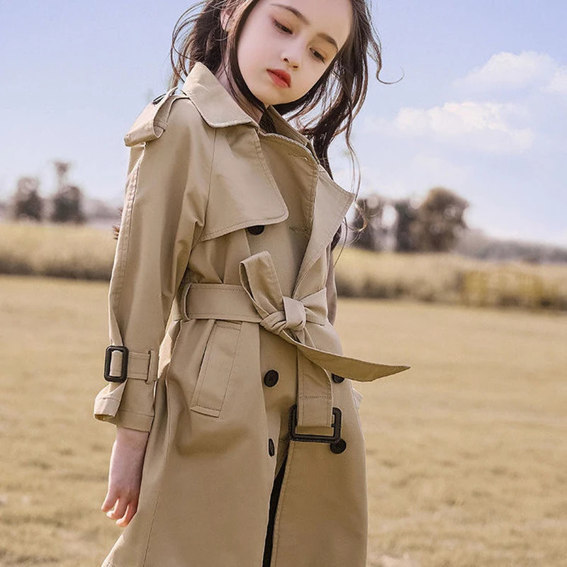 Spring Autumn Cotton Kids Girls Long Trench Coats Fashion England Style Windbreaker Jacket For Girls Teen Children Clothing 231225
