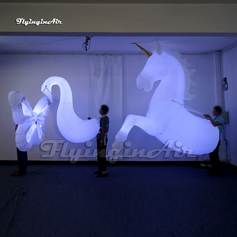Funny Parade Performance White Walking Inflatable Unicorn Costume Adult Wearable Blow Up Horse Suit With A Horn For Carnival Stage Show
