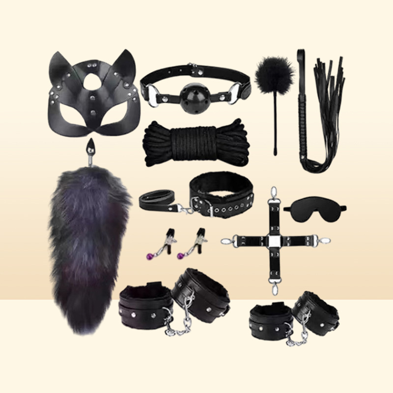 Plush Fun Sm Binding Leather Ten Piece Set 1 of Adult Alter Training Supplies Handcuffs and Foot Cuffs JIG67692888