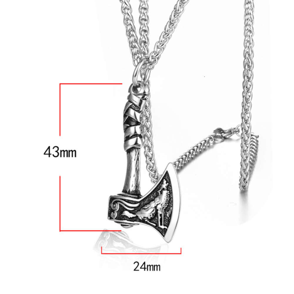 Celtic Wolf Crow Double Sided Axe Pendant Men's Necklace Stainless Steel Chain Hip Hop Viking Pirate Punk Rock Gothic Rapper jewelry Wholesale Bi