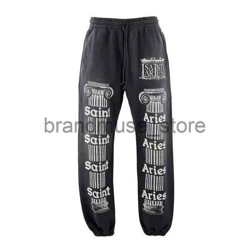 Men's Pants Street Fashion Saint Michael Vintage Washed ARIES Sweatpants High Quality Letter Print Casual Pants Autumn and Winter J231226