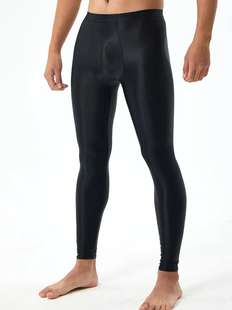 Sexy Men Elastic Oil Shiny Tight Pencil Pants Shaping Legging Sheer See Through s Breathable Exotic Trousers Candy Color 231225