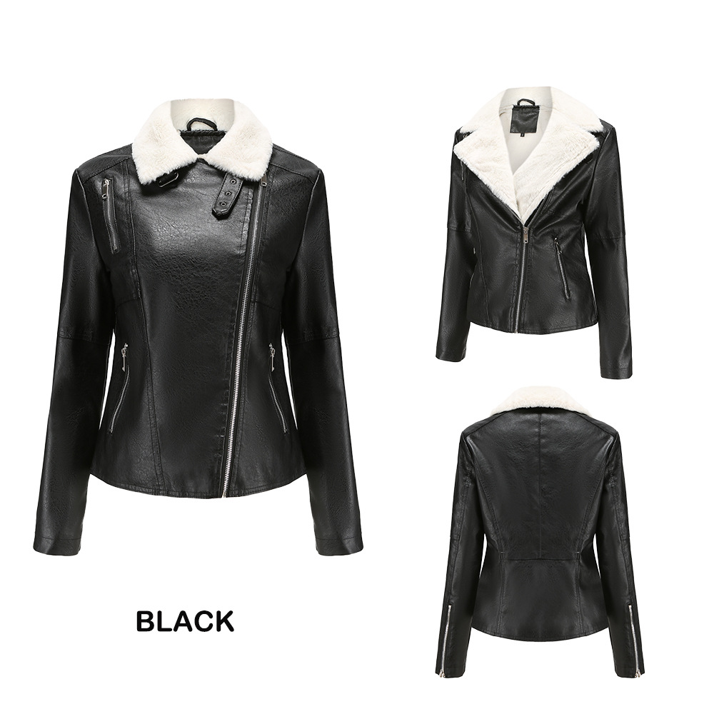 0C475M15 European and American Winter Women's Faux Leather Coats and Fur Integrated Plush Long Sleeved Warm Jacket