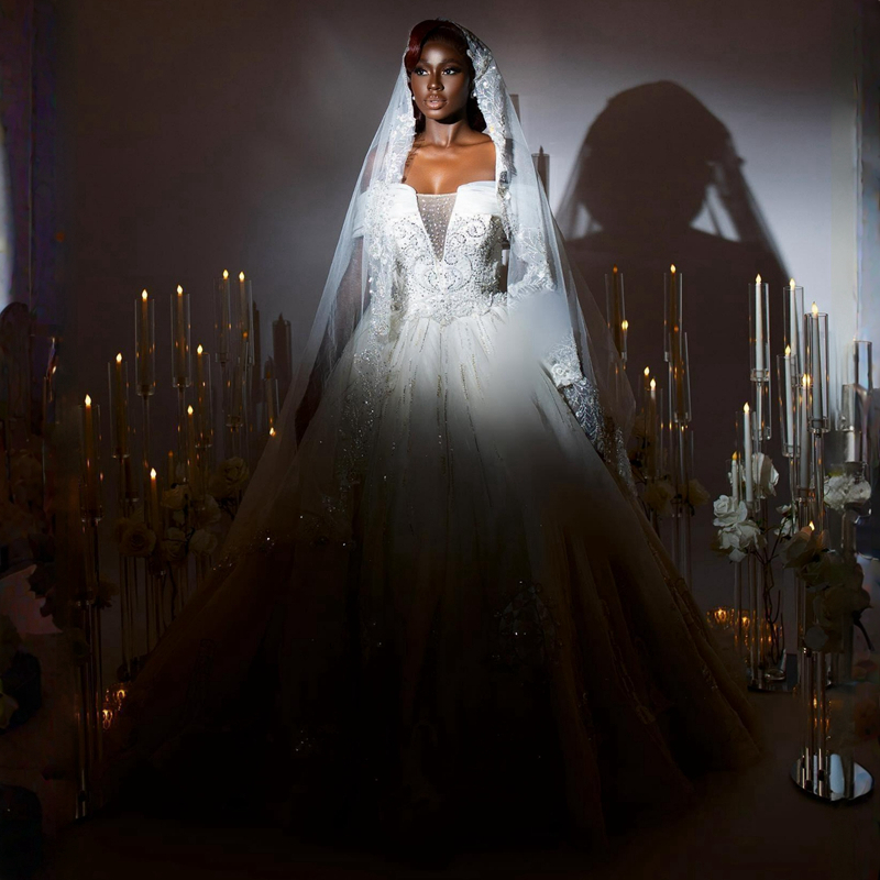 Plus Size Aso Ebi Wedding Dresses Off Shoulder Ball Gown Dress African Black Women Bride Gorgeous Tiered Lace Bead Tulle Bridal Gowns For Marriage Cdw