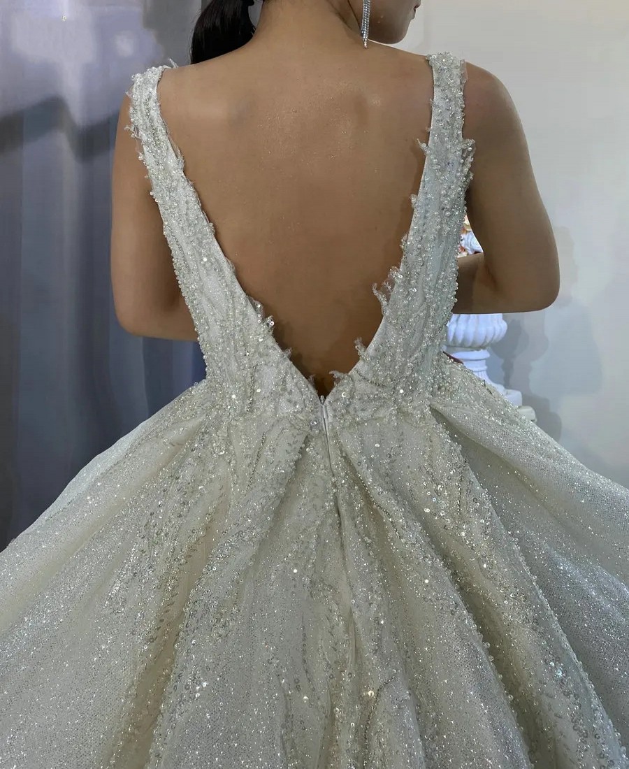 New Stunning Wedding Dress V Neck Open Back Beaded Lace Appliques Sequins Bridal Gowns Dresses Vestidos De Novia Casamento Customed es estidos