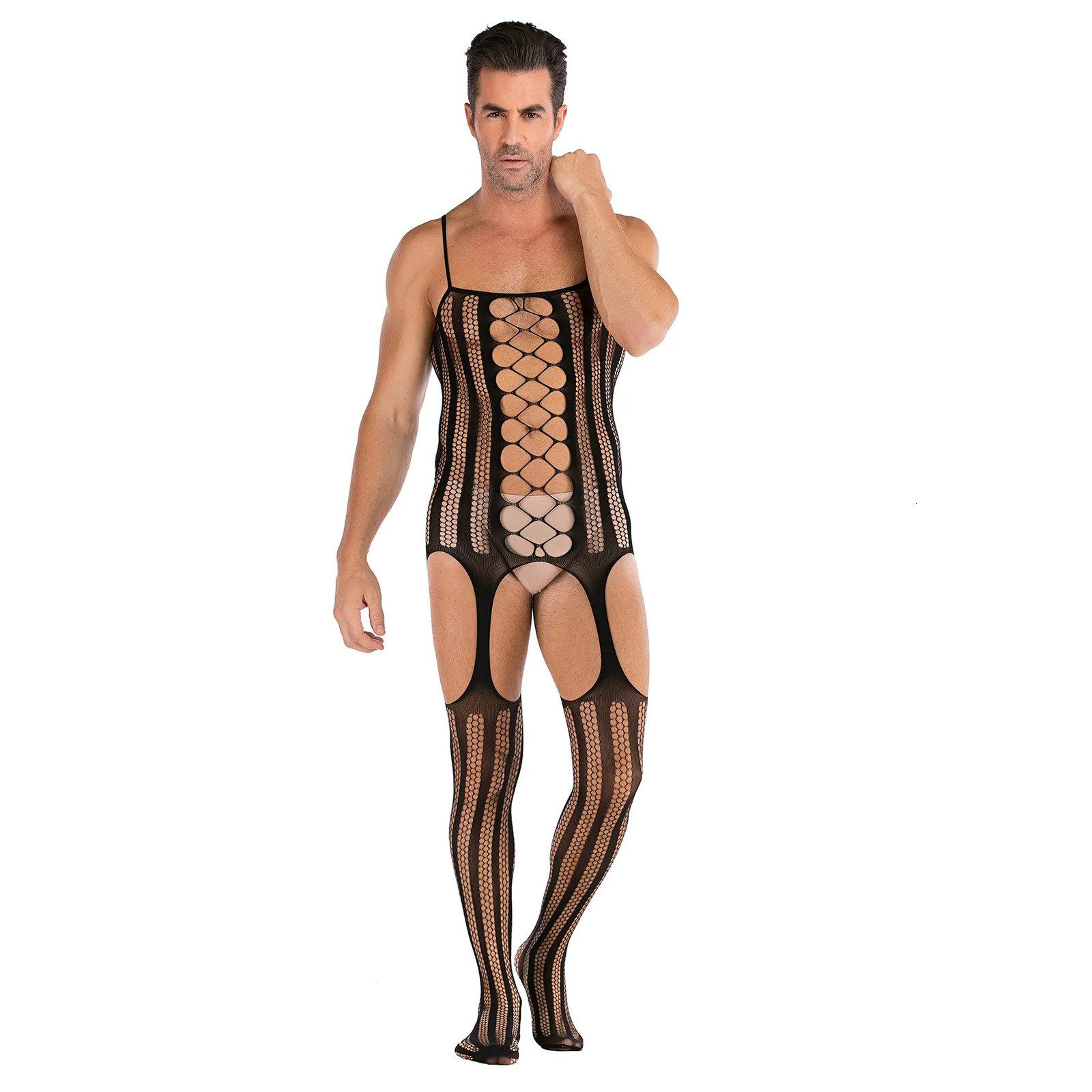 Men porno Sexy Lingerie Underwear Exotic bodysuit mesh net body Stockings Ultrathin Sling Netting hose man jumpsuit pantyhose 231226