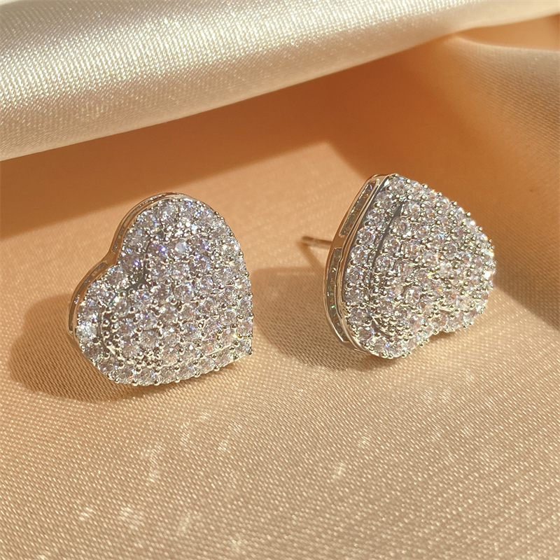 Sterg Sier Sparkg Stud Earrings for Women, Handmade Sweet Cute Cubic Zirconia Pave White 5A CZ Dia Hearring Earring Jewelry Lover Gift