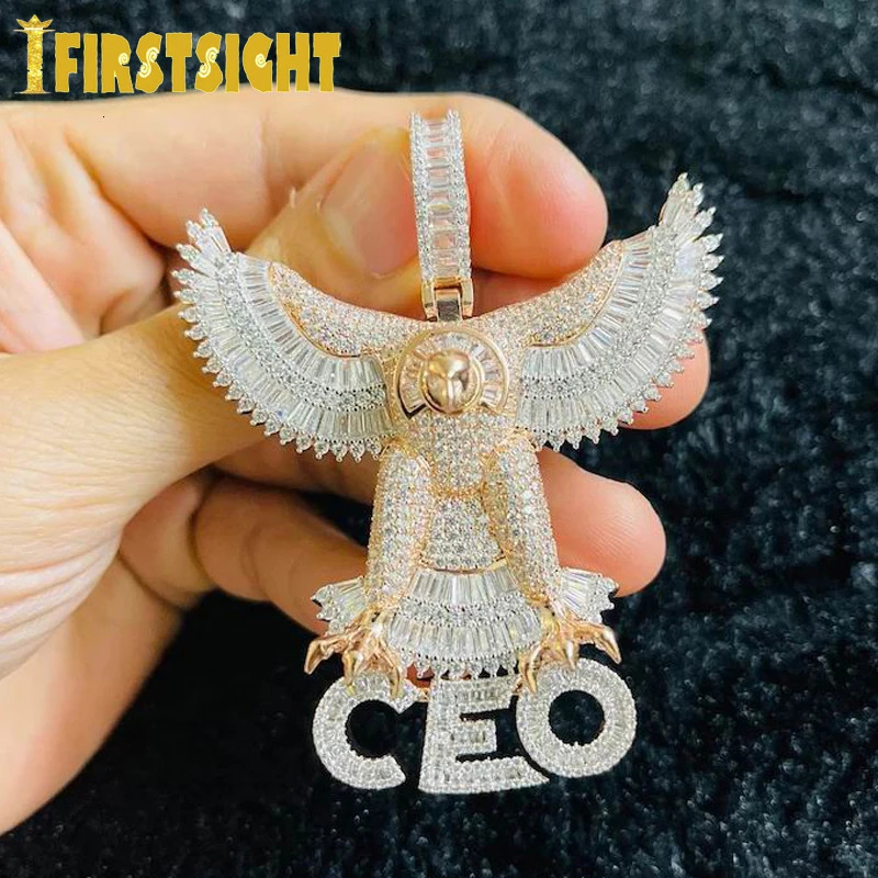 Iced Out Bling CZ Letter Hustle Hard Rich Lucky Pendant Necklace 5A Zircon Badge Fluorescence Charms Men Hip Hop Jewelry 231225