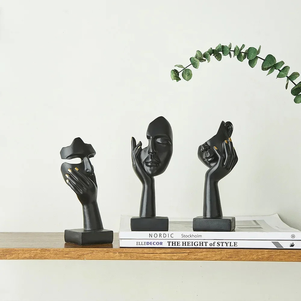 Nordic Statue Abstract Resin Desktop Ornaments Sculpture Miniature Figurines Face Character Art Crafts Office Home Decoration 231225