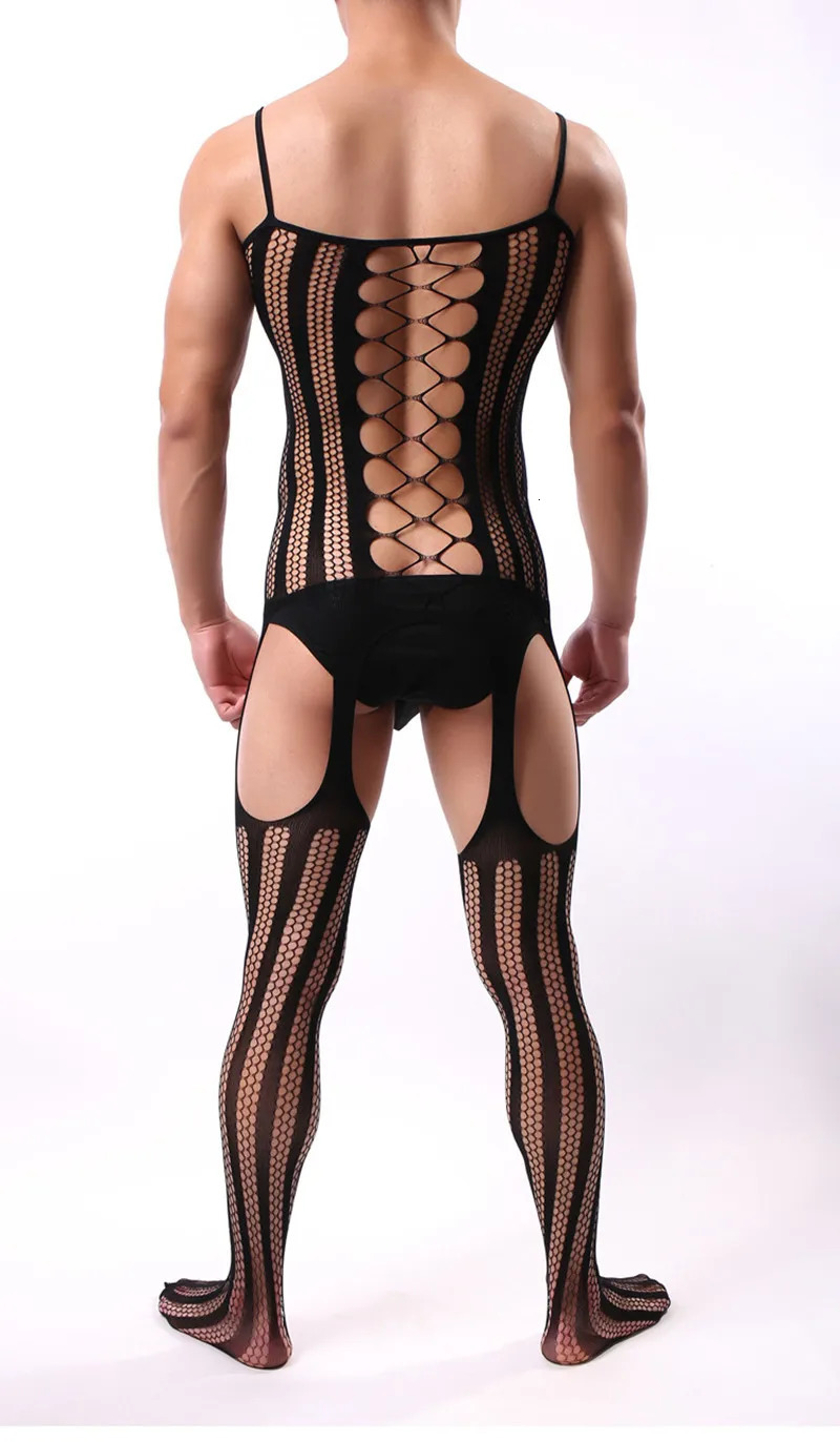 Men porno Sexy Lingerie Underwear Exotic bodysuit mesh net body Stockings Ultrathin Sling Netting hose man jumpsuit pantyhose 231226