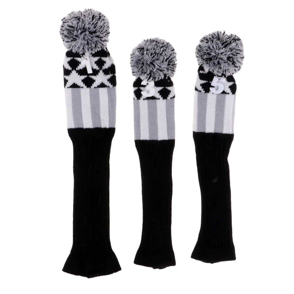 3pcs/set No.1 3 5 UT Golf Knitted Wood Head Cover Knitted Golf Driver Fairway Wood Headcovers Golf Club Protective Sleeve Sock 231225