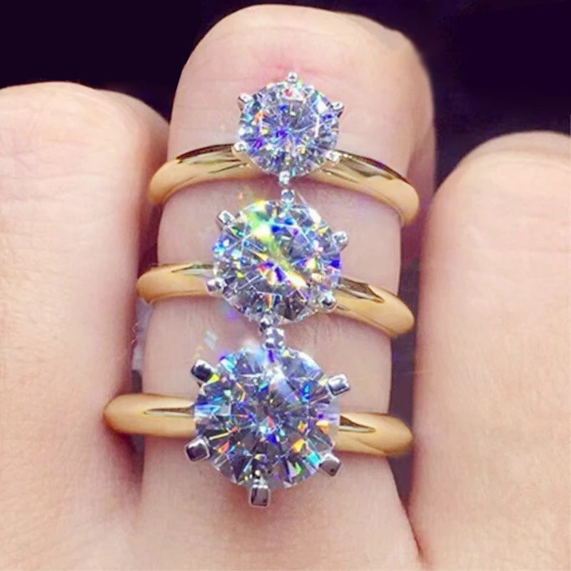 3ct Diamond Ring Solitaire Woman Silver 925 Yellow Gold Ring Engagement Wedding 2ct Ring with Certificate 231225