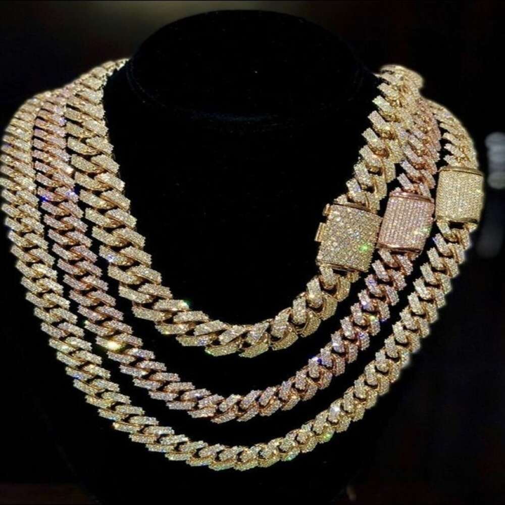 Anant Jewels 20 Mm European and American Hip Hop Fine Jewelry Full Dia Rhombus Cuban Chain Mens Necklaces