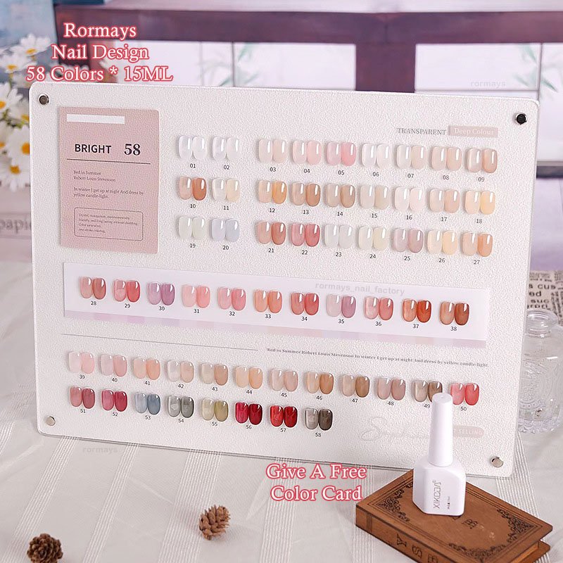 Rormays 58 Color Gel Polishing Set, Ice Transparent Jelly Color, Translucent, Durable, Clear, Mixed with Bare Color, Soaked UV LED Finish, Factory who
