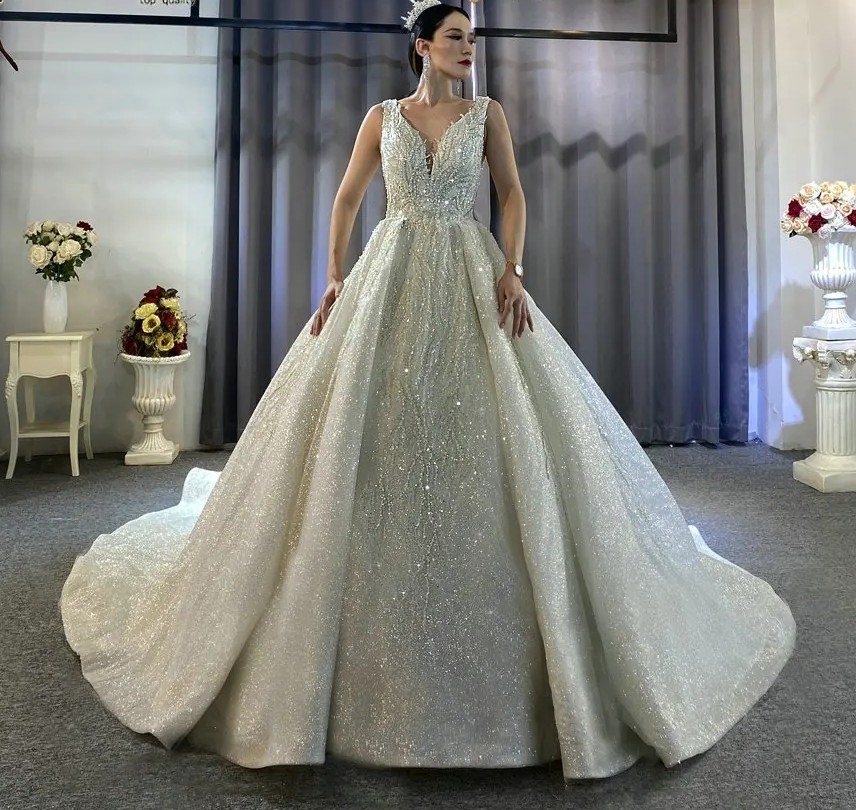 New Stunning Wedding Dress V Neck Open Back Beaded Lace Appliques Sequins Bridal Gowns Dresses Vestidos De Novia Casamento Customed es estidos