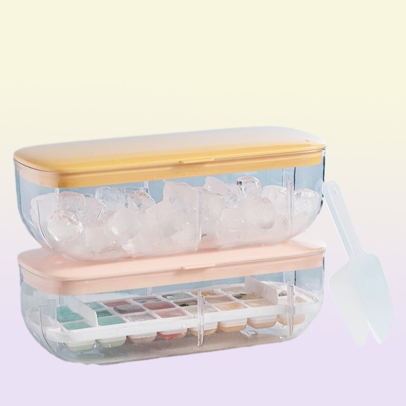 Press Type Ice Maker Silicone Ice Cube Tray Making Mold Creative Storage Box Lid Trays Bar Kitchen Square Cubic Container Box 22064693373