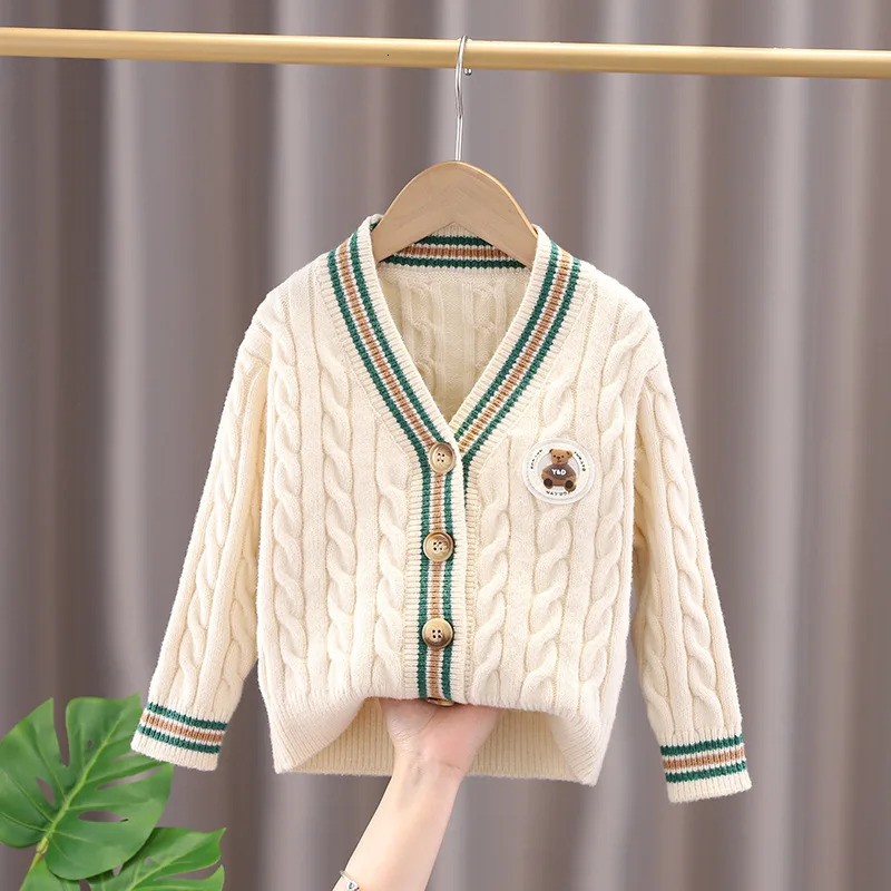 Kids Girls Sweaters Baby Boy Bear Patern Knitted Cardigan Autumn Winter Cotton Patchwork Top Children's Spring Coat Clothes 231226