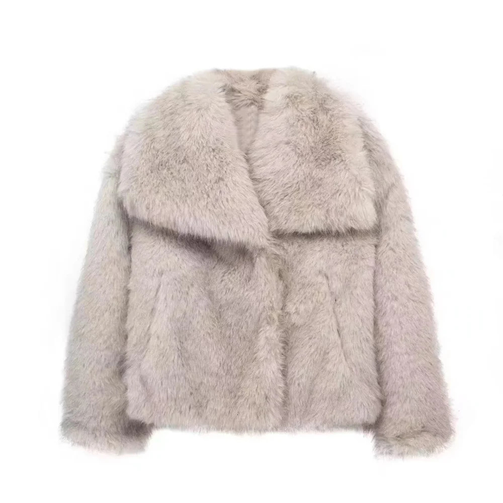 UNIZERA-Artificial Fur Effect Short Coat for Women Casual Loose Collar Thick and Warm Winter 231226