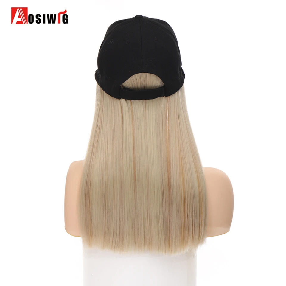 AOSI Fashion Black Baseball Cap With Wig Women Summer Synthetic Long Straight Hair Adjustable Hat 231226