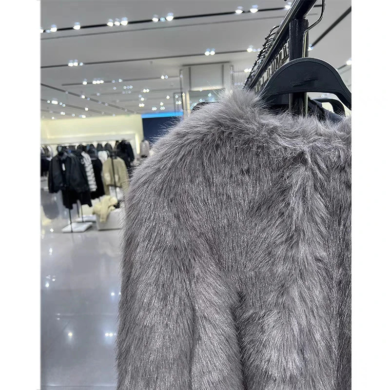 Spring Women's Cardigan Jacket Round Neck Pocket Fur Coat Solid Loose Suede Jacket Streetwear Vintag Outerwear 231226