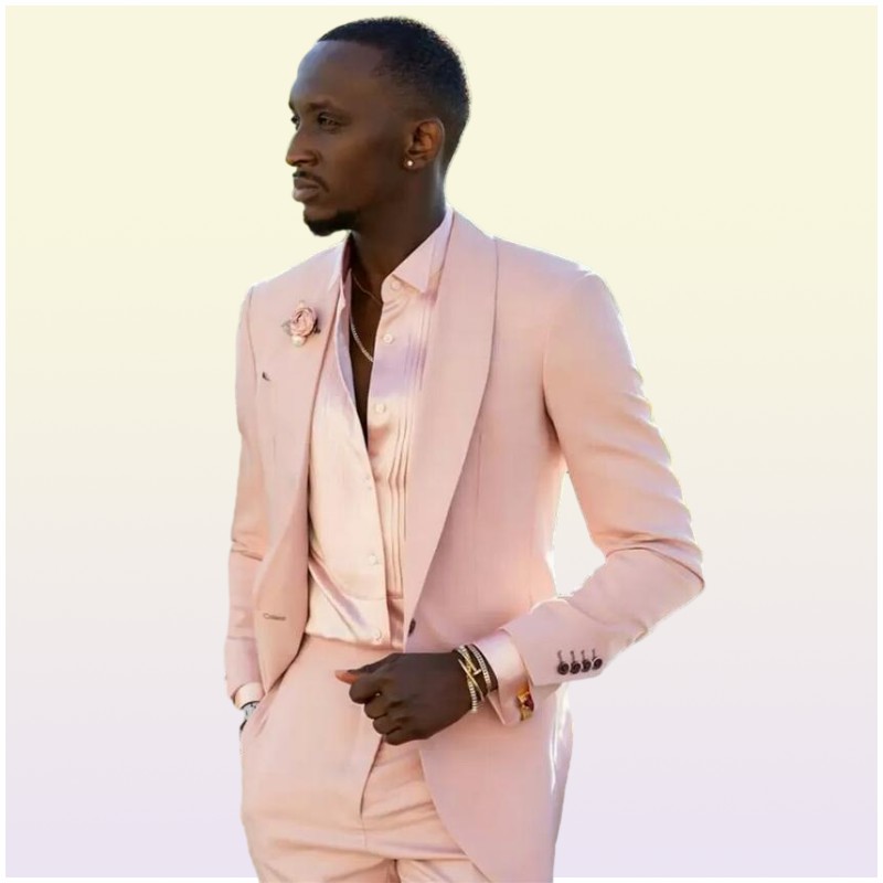 Handsome Blush Pink Mens Suits Wedding Tuxedos 2 Pieces Groom Formal Wear Pants Suit Men Business Evening Prom Blazer JacketPant