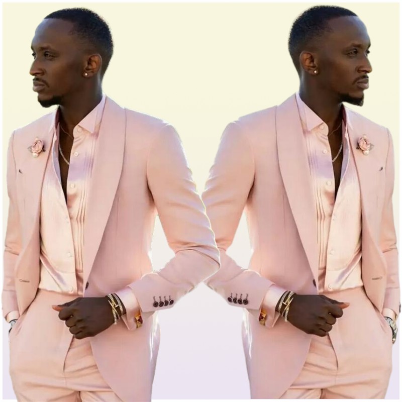 Handsome Blush Pink Mens Suits Wedding Tuxedos 2 Pieces Groom Formal Wear Pants Suit Men Business Evening Prom Blazer JacketPant