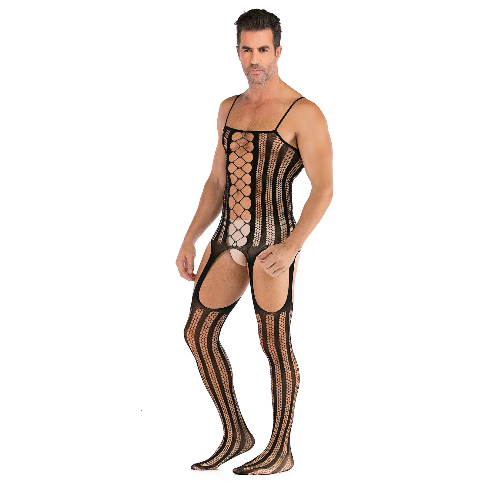 Men porno Sexy Lingerie Underwear Exotic bodysuit mesh net body Stockings Ultrathin Sling Netting hose man jumpsuit pantyhose 231226