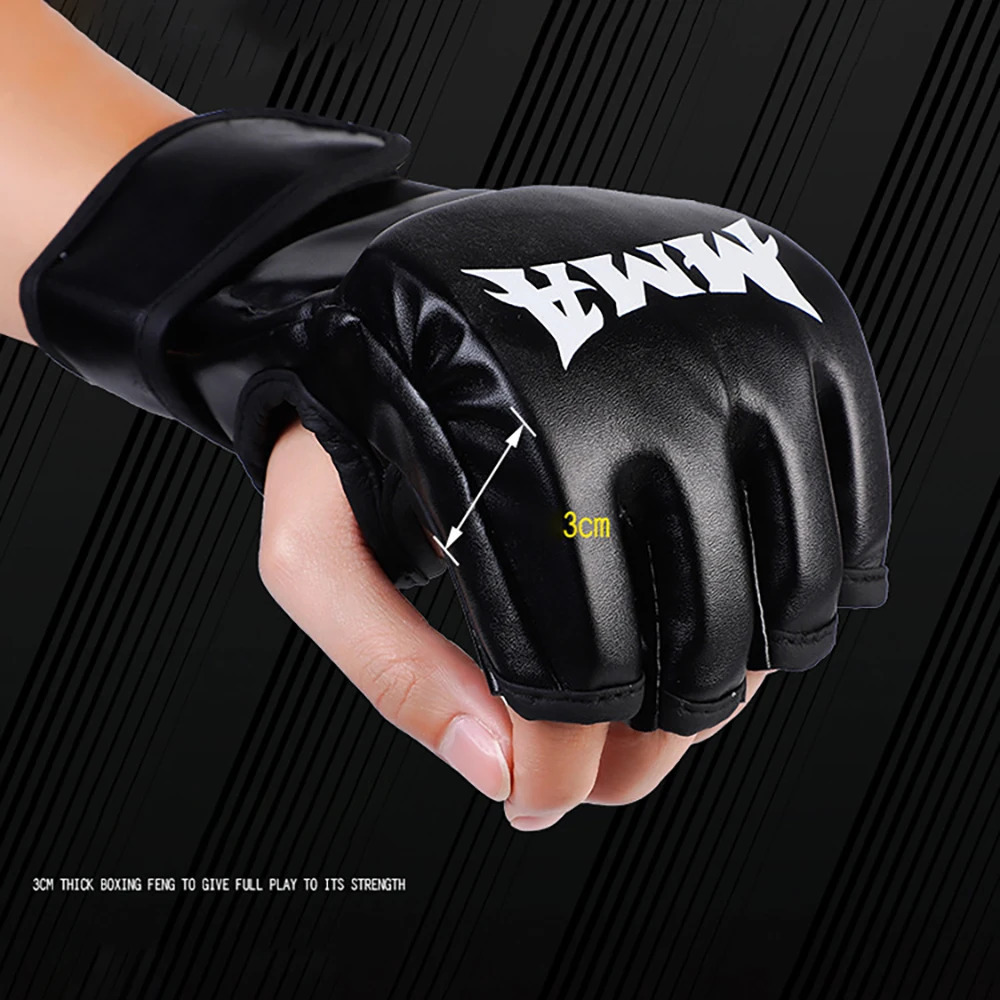 1Pair Thick Boxing Gloves MMA Gloves Half Finger Punching Bag Kickboxing Muay Thai Mitts Professional Boxing Training Equipment 231225