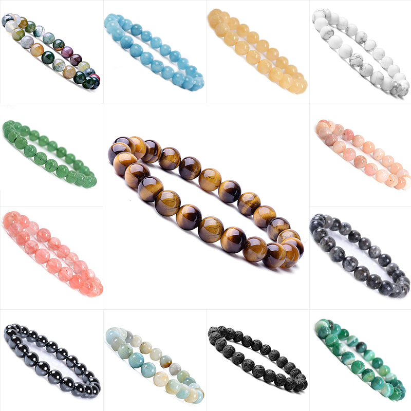 Handmade Beads Bracelet Unisex Natural Stone Round Elastic Crystal Bangle Chakra Treatment Gift Couple Jewelry 8mm Beaded Bracelets