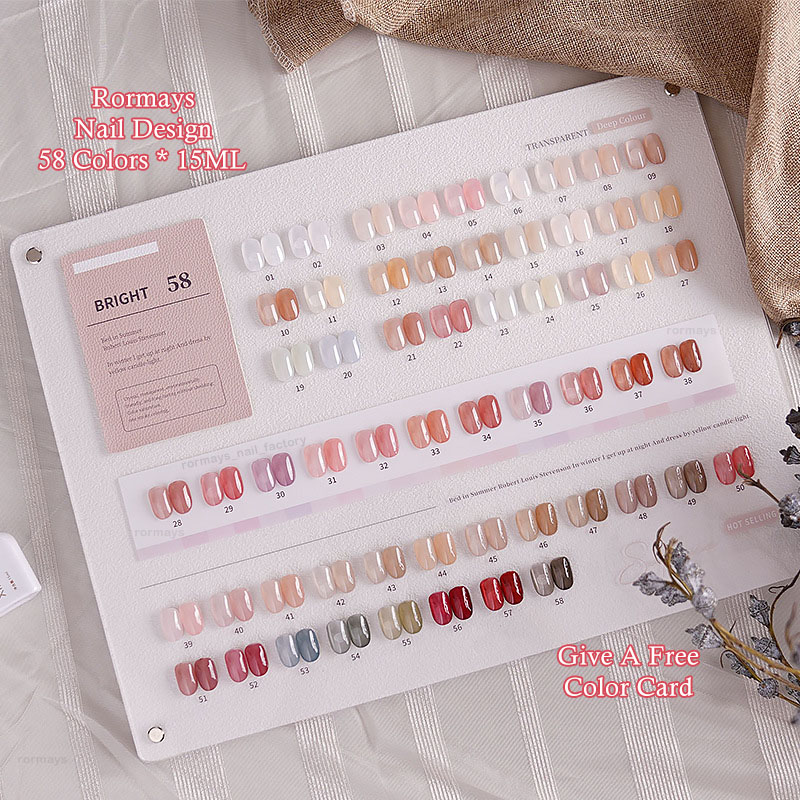Rormays 58 Color Gel Polishing Set, Ice Transparent Jelly Color, Translucent, Durable, Clear, Mixed with Bare Color, Soaked UV LED Finish, Factory who