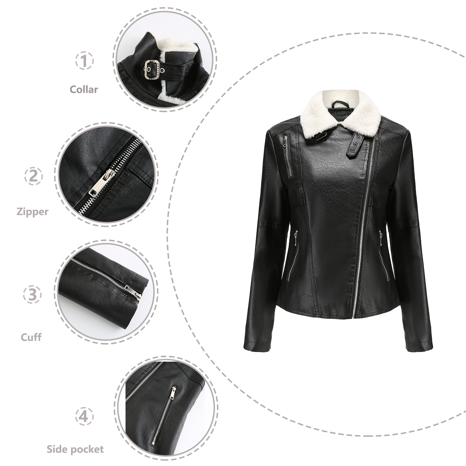 0C475M15 European and American Winter Women's Faux Leather Coats and Fur Integrated Plush Long Sleeved Warm Jacket