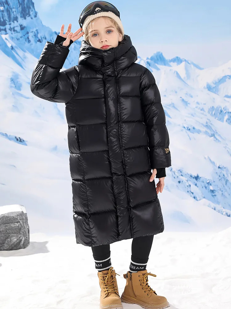 Girls Boys Down Jacket Long Ultra Thick Parkas Black Child Hooded Warm Coats Winter Clothes For Baby Padded Snowsuit XMP548 231226