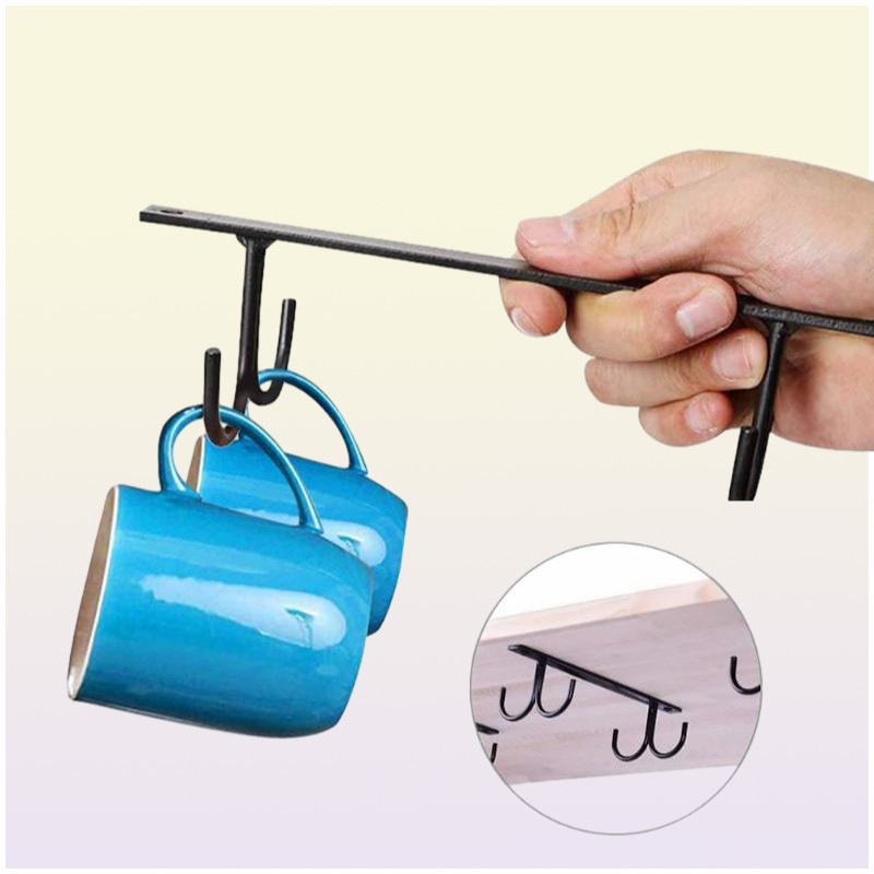 Kitchen Storage Organization Under Cabinet Display Home Mug Hooks Coffee Cups Holder Organizer Rack Space Saving With Screws She2355280