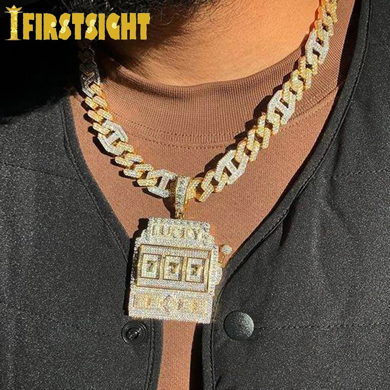 Iced Out Bling CZ Letter Hustle Hard Rich Lucky Pendant Necklace 5A Zircon Badge Fluorescence Charms Men Hip Hop Jewelry 231225