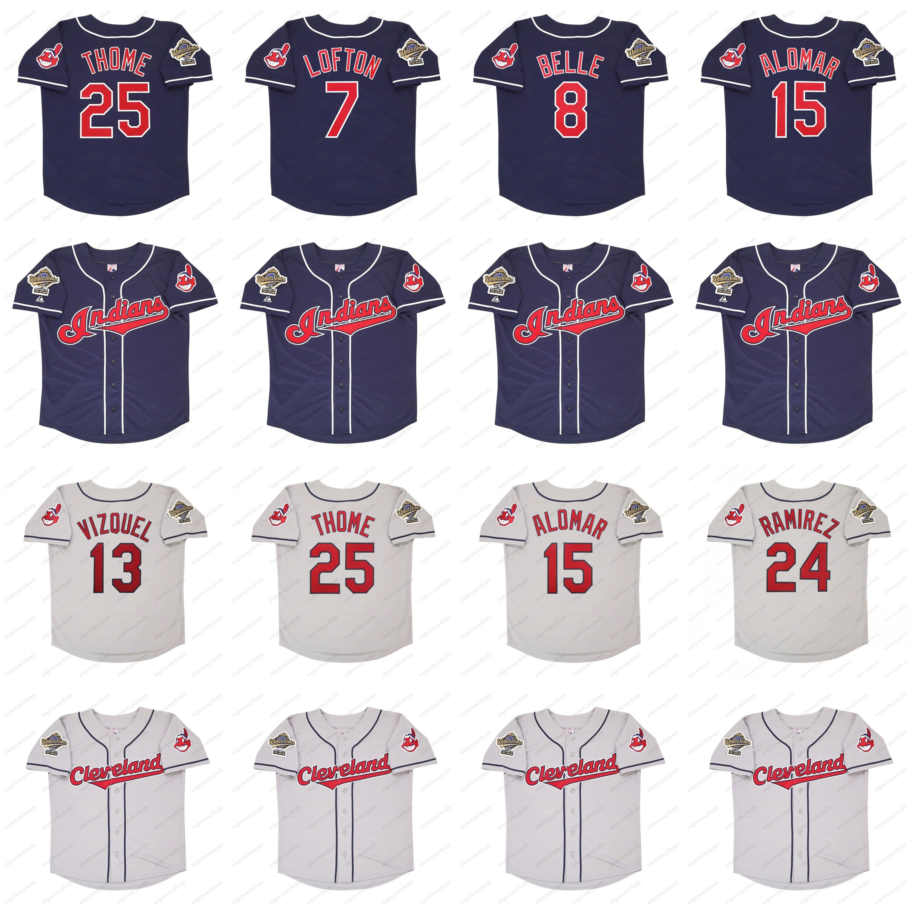 8 Albert Belle 1995 Indians Jerseys 7 Kenny Lofton Sandy Alomar Jim Thome Dave Winfield Orel Hershiser Manny Ramirez Omar Vizquel